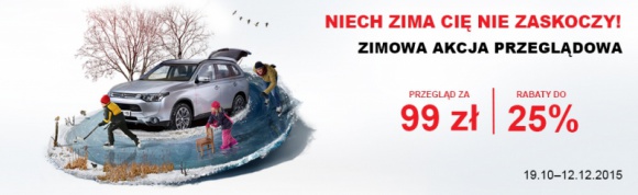 Zima nie zaskoczy kierowców Mitsubishi! LIFESTYLE, Motoryzacja - Polskie przedstawicielstwo Mitsubishi Motors wraz z siecią autoryzowanych placówek w trosce o zapewnienie najwyższego komfortu i bezpieczeństwa przygotowało Zimową Akcję Przeglądową 2015, która potrwa do 12 grudnia bieżącego roku.