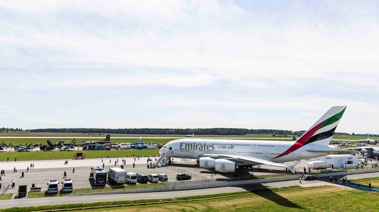 Flagowy samolot A380 Emirates na ILA Berlin Air Show 2016 wydarzenia, transport - 