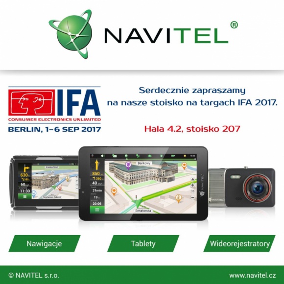 NAVITEL® weźmie udział w targach IFA 2017 BIZNES, Motoryzacja - Firma NAVITEL® po raz pierwszy wystawi swoje stanowisko na Międzynarodowych Targach Elektroniki – IFA, które odbędą się w dniach 1-6 września br. w Berlinie.