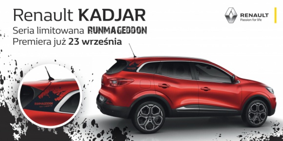 Limitowana seria Renault Kadjar Runmageddon wyprzedana BIZNES, Motoryzacja - Limitowana seria samochodów Renault Kadjar z brandingiem Runmageddonu wyprzedała się w przeciągu 1,5 miesiąca od daty premiery. Sprzedano całą serię 50 sztuk. Cena pojedynczego samochodu wynosiła 85 900 zł.