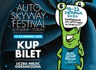 Samochodem przez Auto Skyway Festival nowe produkty/usługi, wydarzenia - Świetlny pokaz motocross, szpaler fontann i projekcja na gigantycznych głowach, astronomiczny mapping na balonie czy kilkudziesięciometrowa instalacja z ekranów LED – te i wiele innych instalacji z zakresu sztuki światła czekają na zmotoryzowanych widzów „Auto Skyway Festival. Lotnisko. Toruń. Województwo Kujawsko-Pomorskie.”. Festiwal odbędzie się w dniach 19–22 sierpnia na Lotnisku EPTO Aeroklubu Pomorskiego w Toruniu. Niedawno ruszyła sprzedaż biletów, a szczegółowe informacje znaleźć można na stronie www.autoskyway.pl/bilety. Warto się spieszyć, bo pula biletów jest ograniczona.